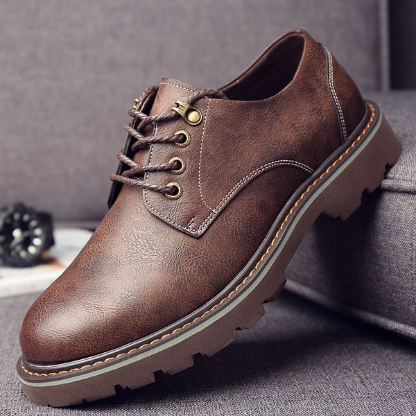 

genuine leather men boots autumn winter ankle boots fashion footwear lace up shoes men vintage men shoes fv56, Black