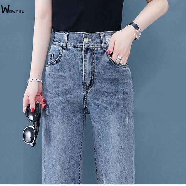 

women's jeans 2021 arrival vintage high waist loose straight casual denim trousers female blue plus size wide leg women