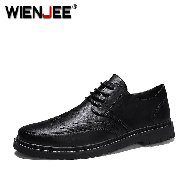 

2019 fashion brogue formal shoes for men leather breathable dress shoes male footwear lace-up casual, Black
