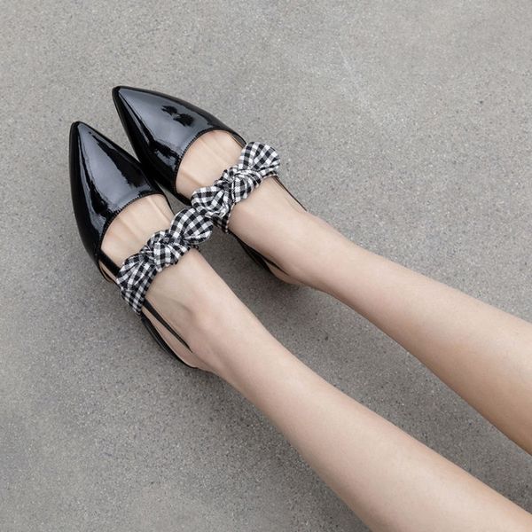 

big size summer flat sandals ladies women shoes woman butterfly-tied shoes with pointed back trips, Black