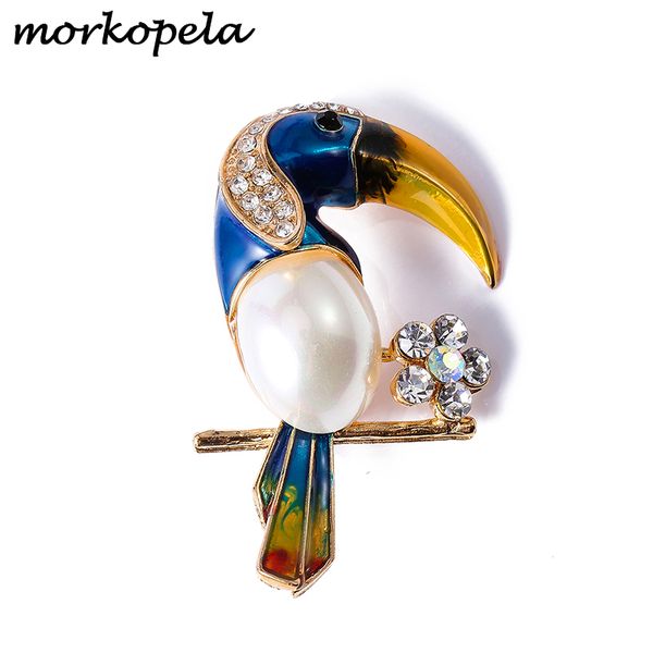 

morkopela птица эмаль pin старинные попугай броши и булавки горный хрусталь брошь одежда ювелирные изделия для женщин протяжки аксессуары, Gray