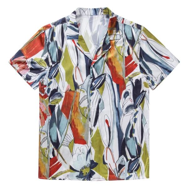 

summer short sleeve printed shirt man white hawaiian beach shirt men's social casual male loose blouse chemise homme, White;black