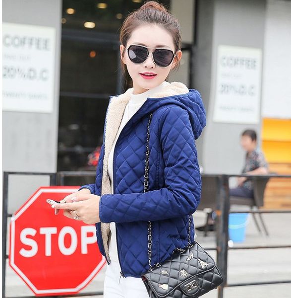 

dropshipping winter parkas basic jackets female women plus velvet lamb hooded coats womens outwear coat cotton winter jacket, Black