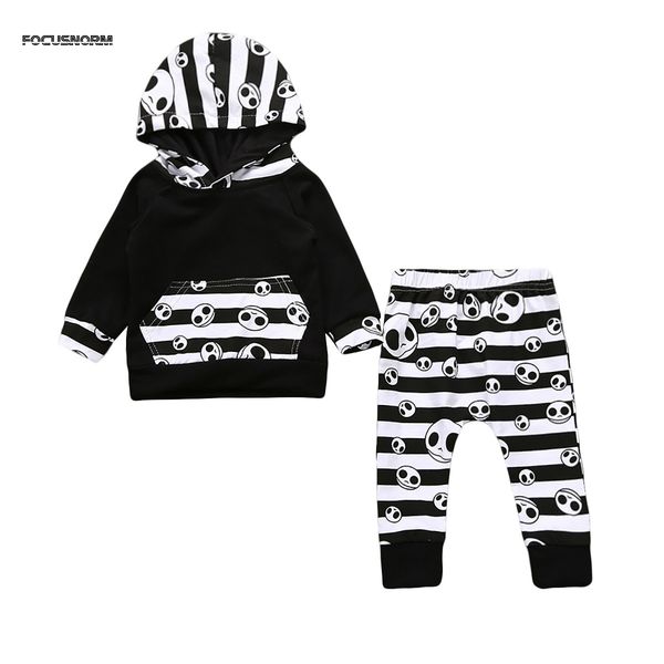 

halloween infant baby boys girl skull outfits long sleeve hooded pocket sweatshirt long striped pants baby outfits set clothes, Pink;blue