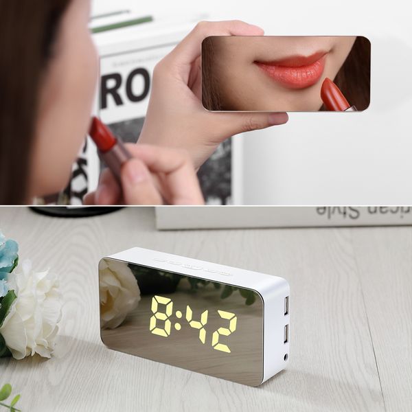 

rgb led mirror alarm clock usb/battery powered deskdigital alarm clock adjustable luminance snooze function