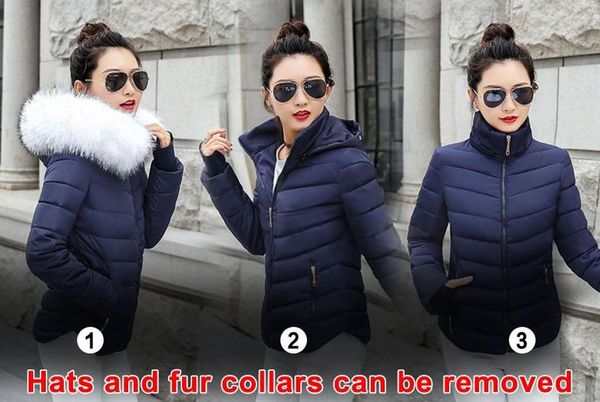 

sijimz winter clothing women 2019 fur collar white slim female jacket winter coats woman jackets women hood keep warm, Black