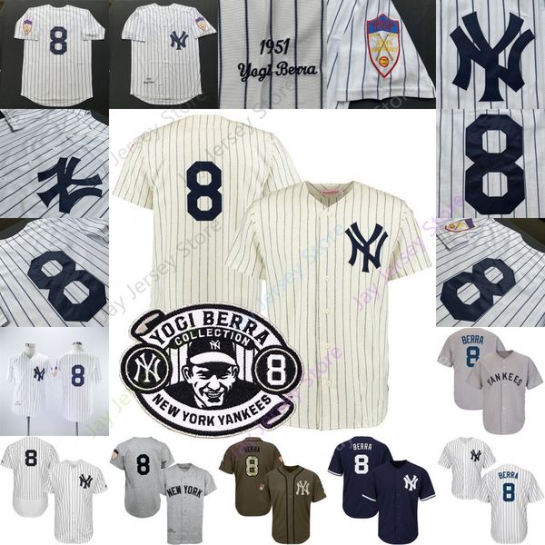 

Yogi Berra Jersey Men Women Youth Kid Yankees 1951 Cooperstown New York Cream White Pinstripe Grey Black Home Away All Stitched