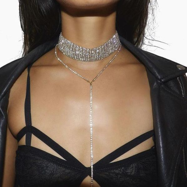 

women necklace rhinestone choker crystal gem luxury chokers 2020 collar chocker chunky statement necklaces jewelry accessories wholesale, Golden;silver