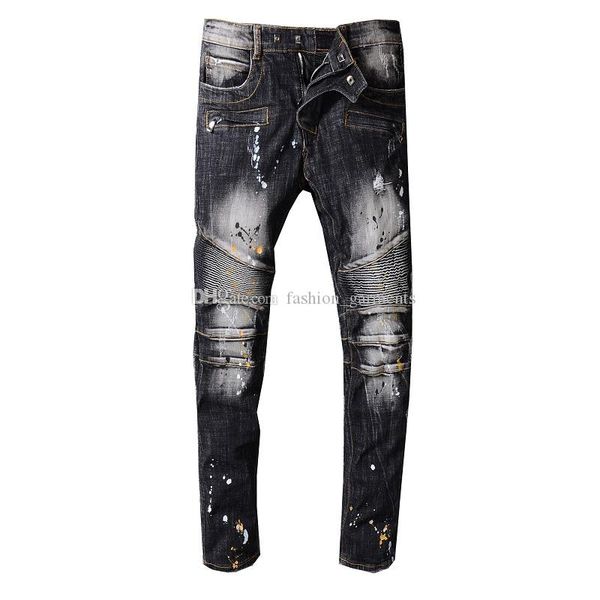 

fashion mens designer jeans hip hop distressed zipper jeans casual luxury mens ripped denim pants black size 29-42, Blue