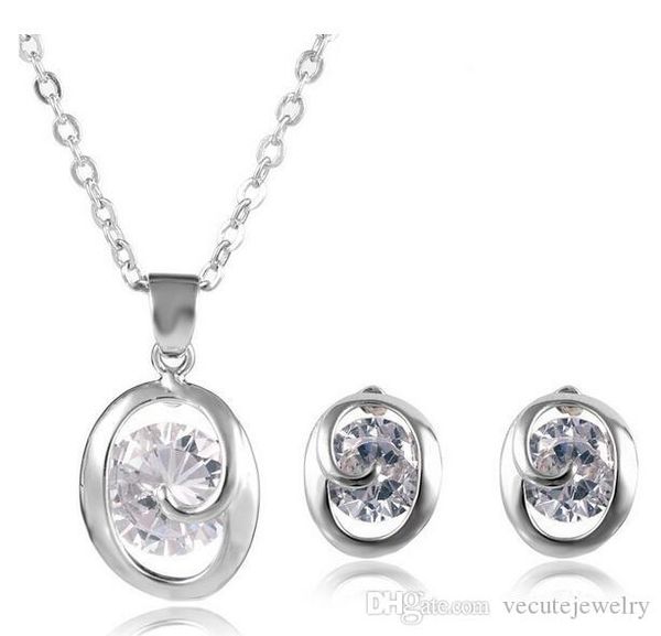 

fashion 925 sterling silver plated zircon necklace earrings jewelry sets for women girls wedding jewelry ing, Black