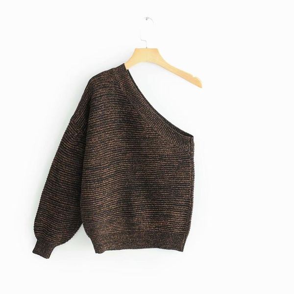 

women's sweaters 2021 women fashion one shoulder lantern sleeve casual streetwear sweater ladies autumn basic knitted s097, White;black
