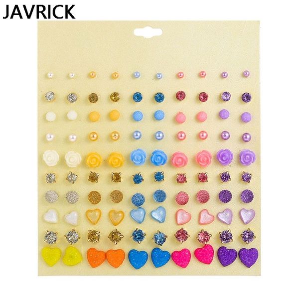 

50 pairs candy color cz stud earrings crystal resin earring kids fashion jewelry women lady personality ear decoration gift, Golden;silver