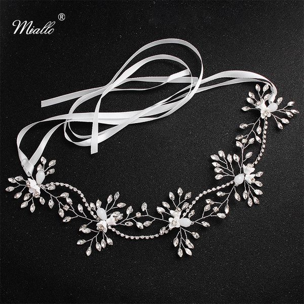 

miallo fashion small white flower crystal handmade headbands wedding hair jewelry bridal headpieces tiaras for women, Golden;white
