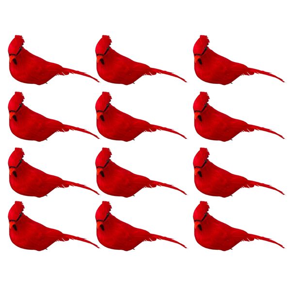 

12 pieces artificial foam feather birds diy crafts ornament home garden decor, red