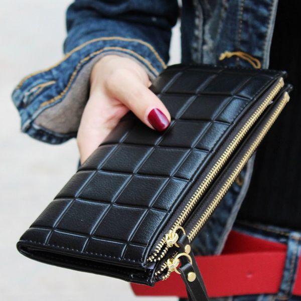 

2019 new fashion long pu women wallet clutch women's purse phone wallet female case phone pocket carteira femme, Red;black