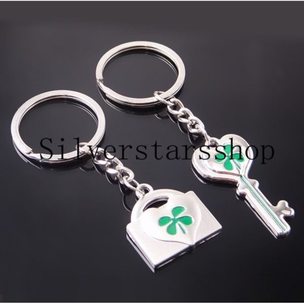

couple factory spot wholesale ring metal key heart lock clover key chain creative gift gift, Silver