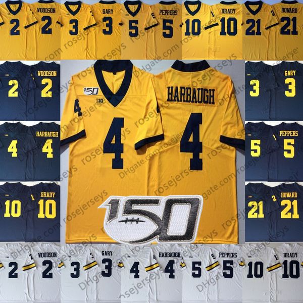 2019 Ncaa 150th Michigan Woerines #4 Jim Harbaugh 5 Jabrill Peppers 21 Desmond Howard 2 Carlo Kemp Jake Moody Maglie bianche blu scuro gialle