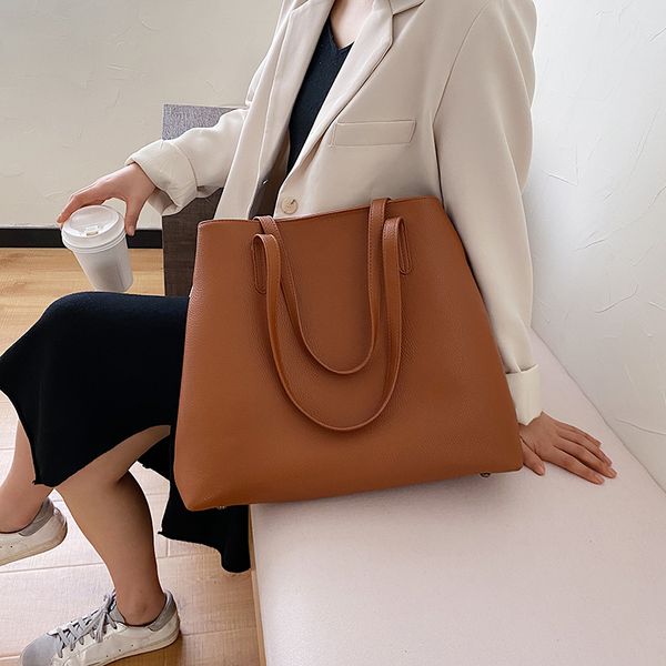 

two sets big women shoulder bag fashion handbag retro soft leather ladies shoulder bag tote high capacity women handbag