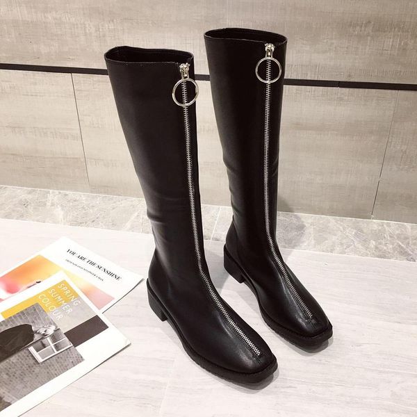 

black boots lace up women's rubber shoes rain bootee woman 2019 leather booties low heels booties winter over-the-knee riding