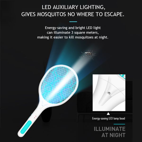 

3 layers net hand racket home electric fly swatter usb rechargeable abs bug insect pest control garden electric swatter safe