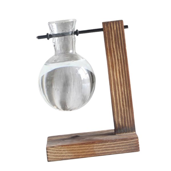 

vintage hydroponic vase, terrarium planter glass vase water planting hydroponics plants with retro wooden stand home garden wedding decor