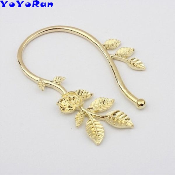 

yoyoran 12pc punk rose flower leaf ear cuff clip earring for woman metal leaf flower ear hook hang gothic earring jewelry gift, Silver