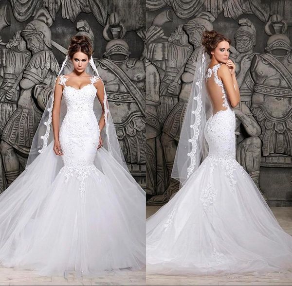 

2019 berta luxury backless lace sheer tulle overskirt wedding dresses covered button spaghetti straps bridal gowns bm0880, White