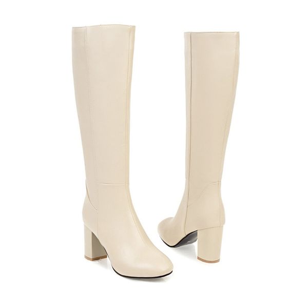 

moonmeek large size 34-45 fashion autumn winter square toe zip heels shoes knee high boots women 2019 new mx200324, Black