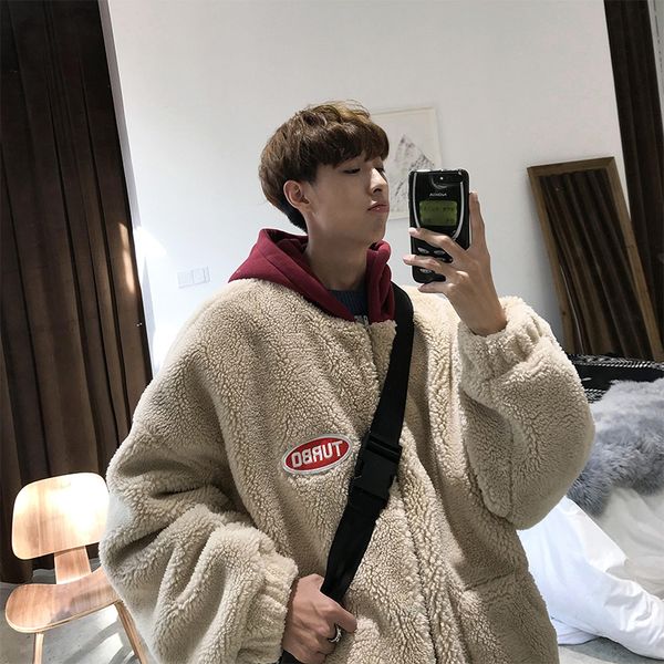 

winter 2019 new korean version of the men's loose thick tide brand solid color hooded cute harajuku casual cotton clothing, Black