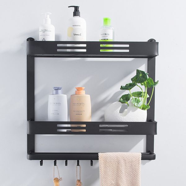 

wall mount black aluminum bathroom shelf shower caddy bath rack with bar and hook for towel shampoo shelves storage kitchen