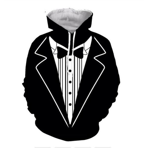 

tuxedo hoodie hoodies men women long sleeve all over printed pullover hoody casual 3d sweatshirt plus size ssy0165, Black