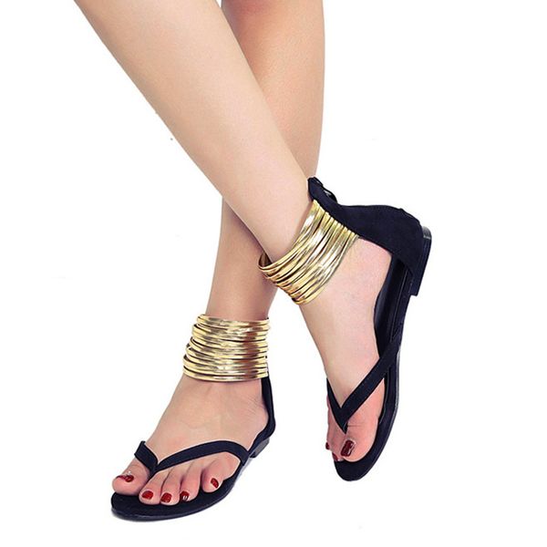 

women sandals for 2019 summer flock fashion casual rome style flats women big size 40 41 sell summer sandals female, Black