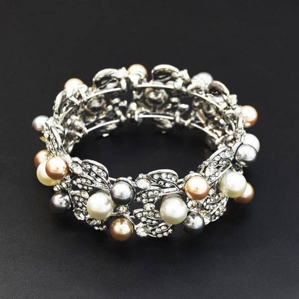 

link, chain korean style open & bangles pearl crystal rhinestone charm bracelet flower statement jewelry valentine's day gift, Black