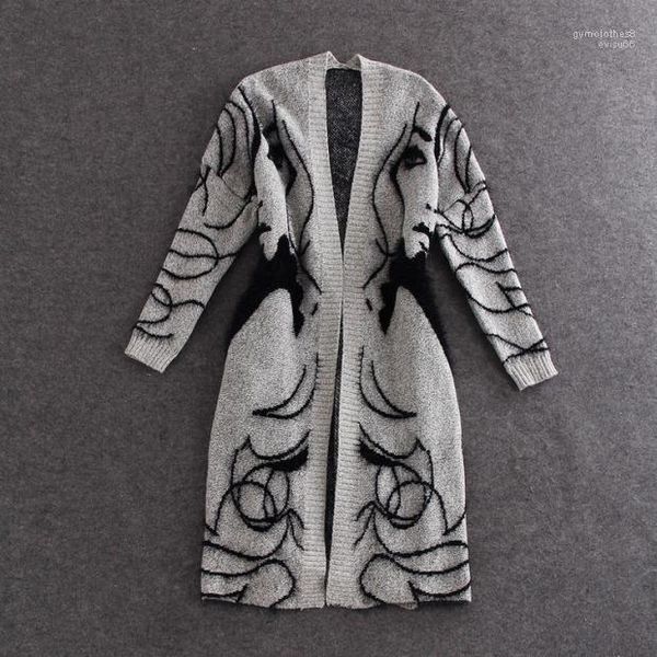 

grey fashion pretty girl printed long coats cape women thick sweater cardigans autumn, Black