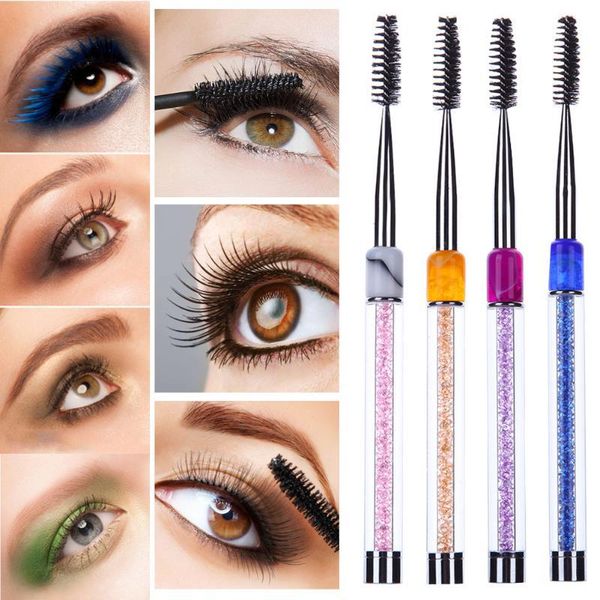 

16.5cm eyelash brush mascara applicator wand tools diamond professional cosmetics makeup kit eye make up brushes blue pink purple orange