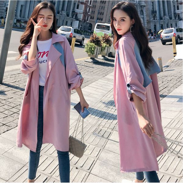 

длинный с длинным рукавом хлопок плащ шик ветровка для девочек уличная одежда весна 2019 готическая мода для женщин, Tan;black