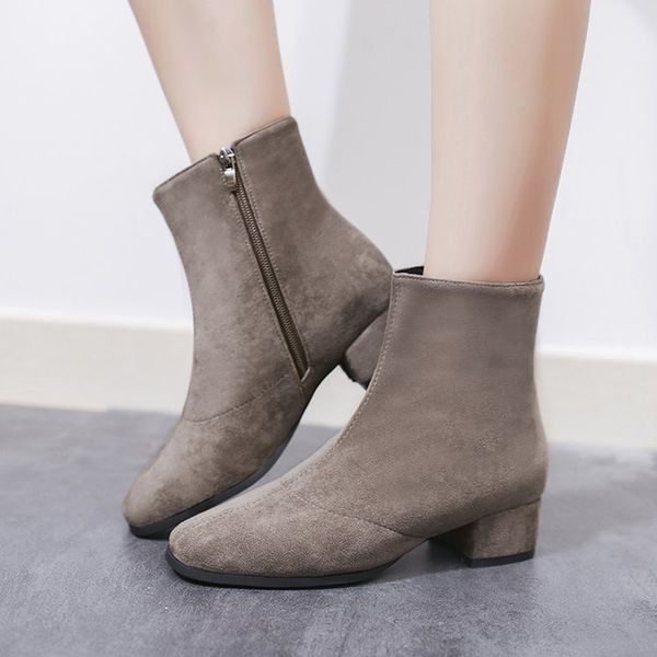 

lady boots brand women's shoes winter footwear zipper boots-women ladies fashion 2020 autumn rubber 2019 med rock ankle rome, Black