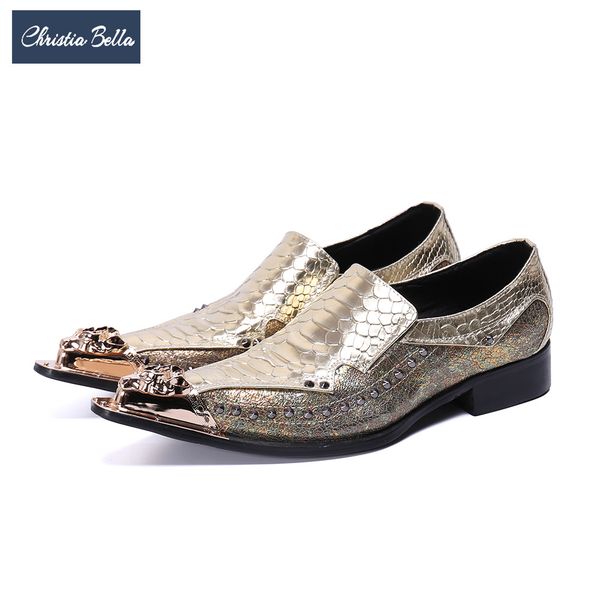 

christia bella gold wedding men dress shoes rivets pointed toe real leather shoes british male big size 38-47 business, Black