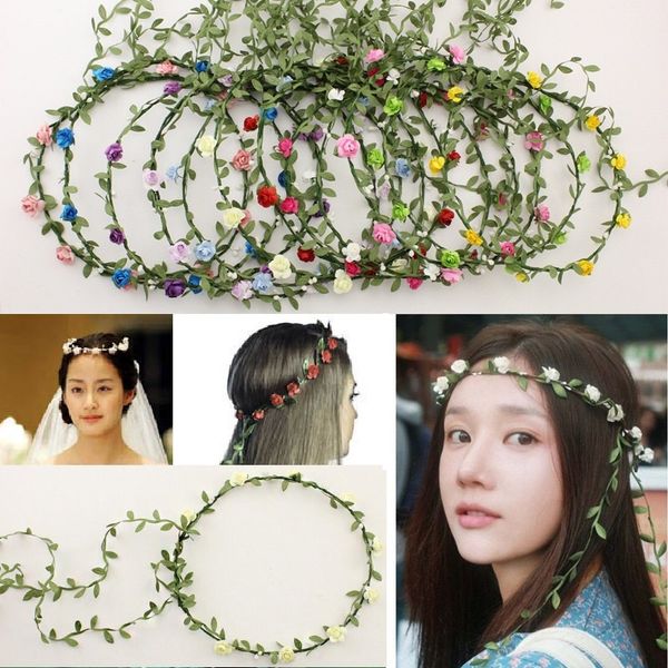 

13 colors bride bohemian flower headband festival wedding floral garland hair band headwear hair accessories for women, Silver