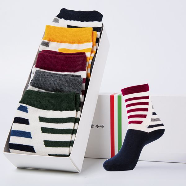 

casual men's socks striped color autumn winter socks 5 pairs, Black