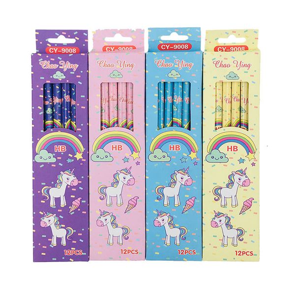 

12pcs/set cute kawaii cartoon unicorn pencil hb sketch items drawing stationery student school office supplies for kids gift