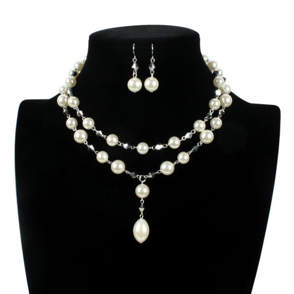 

fashion sweet imitation pearl layered necklace for women temperament all-match silver pendant necklace set 2020, Golden;silver