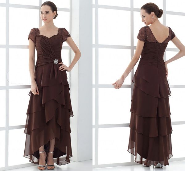 

elegant brown a line mother of the bride dresses plus size ruched chiffon hi lo zipper back mother's dresses formal evening gowns, Black;red