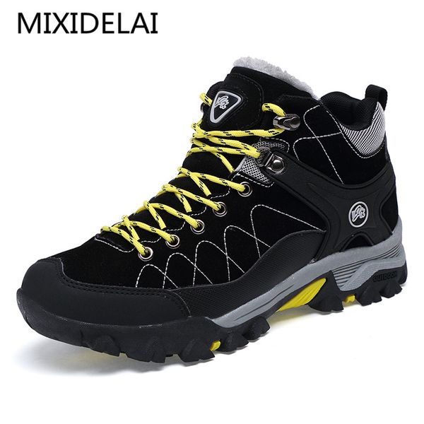 

new men boots winter with fur 2019 warm snow boots men winter work shoes footwear fashion rubber ankle shoes 39-45, Black