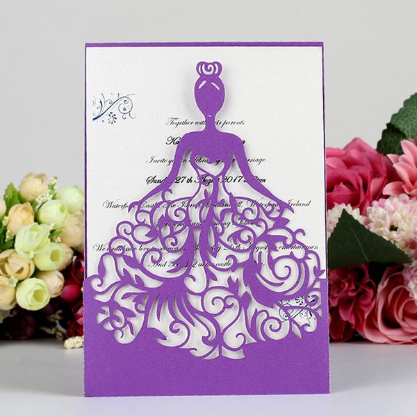 

25pc/set wedding invitation card set pearl paper laser cut hollow floral pattern