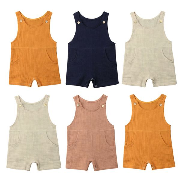 

3-24months baby boy girls romper infant solid color rompers sleeveless jumpsuit one piece summer outfits, Blue
