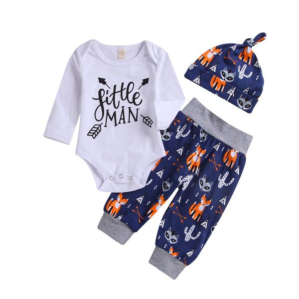 

baby bodysuit long sleeve jumpsuit fox pants legging hat outfit 2pcs warm clothing cotton toddler baby boys clothes 0-18m, White