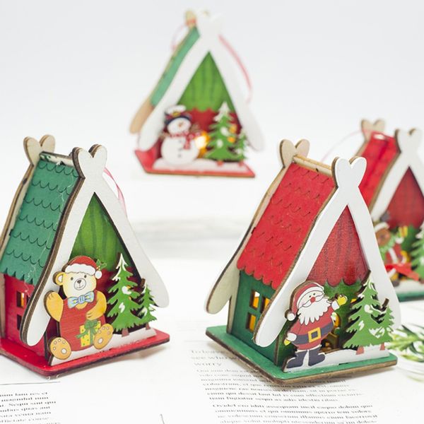 

santa claus wooden house mini model hanging decor tree ornaments christmas decorations for home cute kids gifts