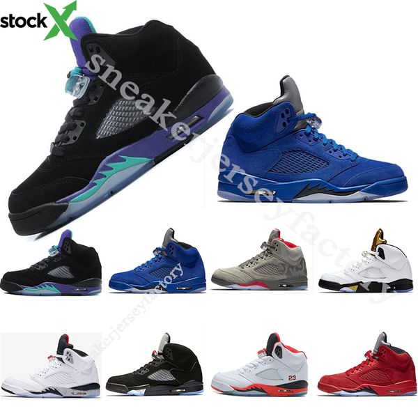 

box] olympic basketball shoes 5 5s black grape blue suede mens athletic shoes red suede white cement space jam oreo og metallic sneakers
