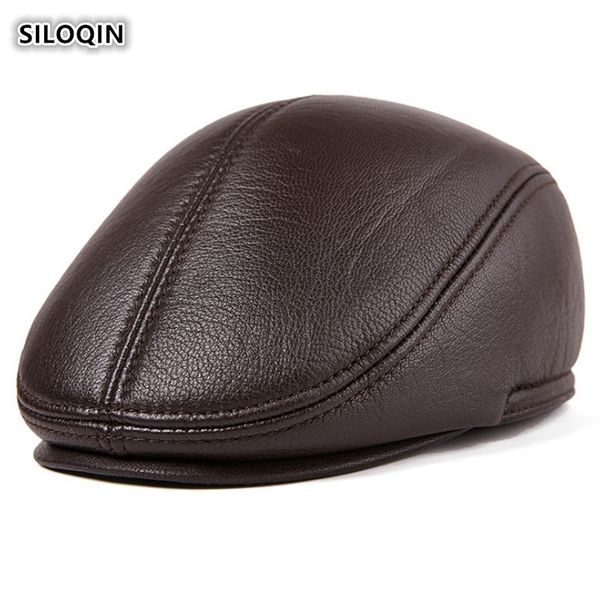 

siloqin genuine leather hat men autumn winter fashion first layer sheep skin berets thicken warm earmuffs male bone hats gorras, Blue;gray